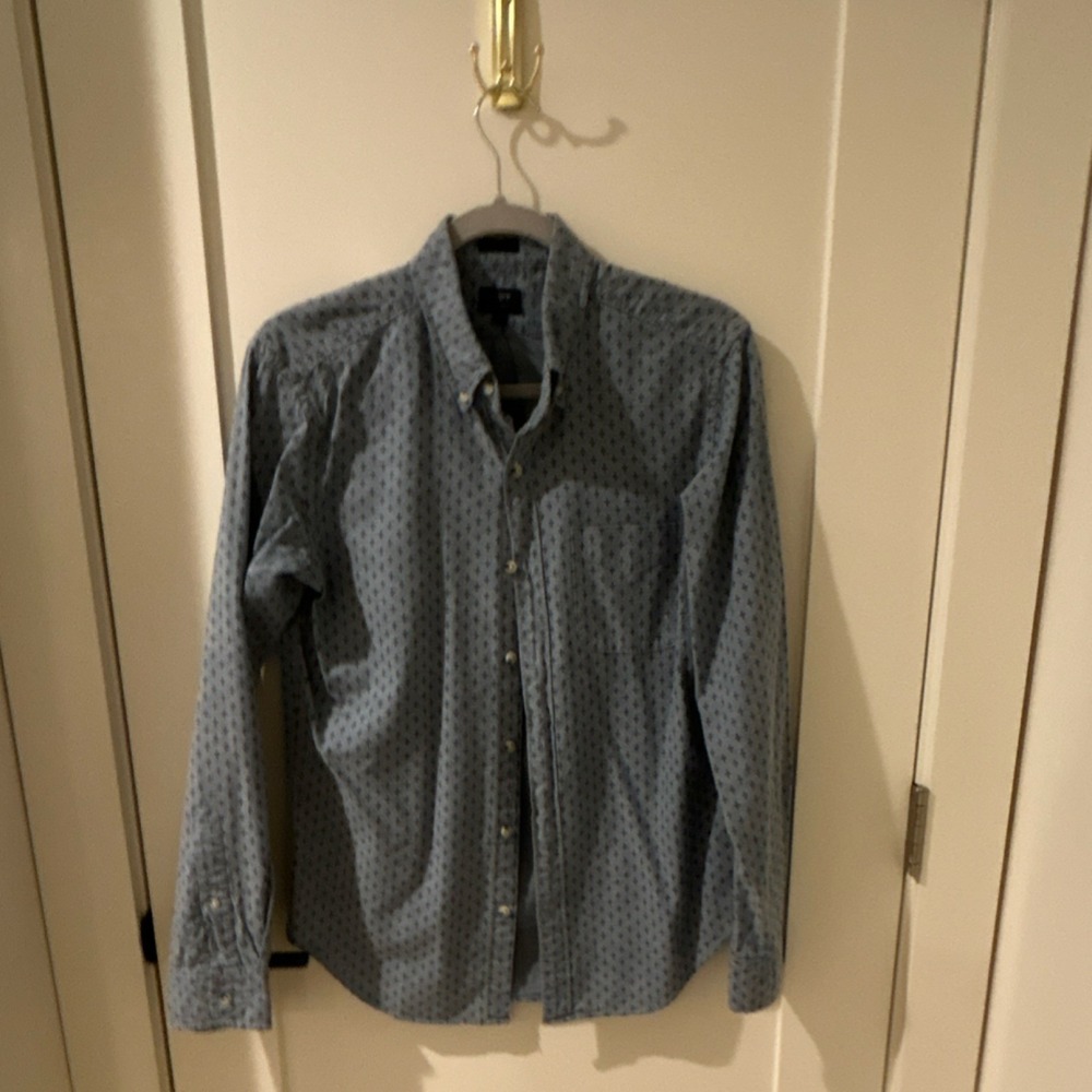 J.CREW Chambray Slim Fit Men's Blue Geometric Long Sleeve Button-Up Shirt Size S